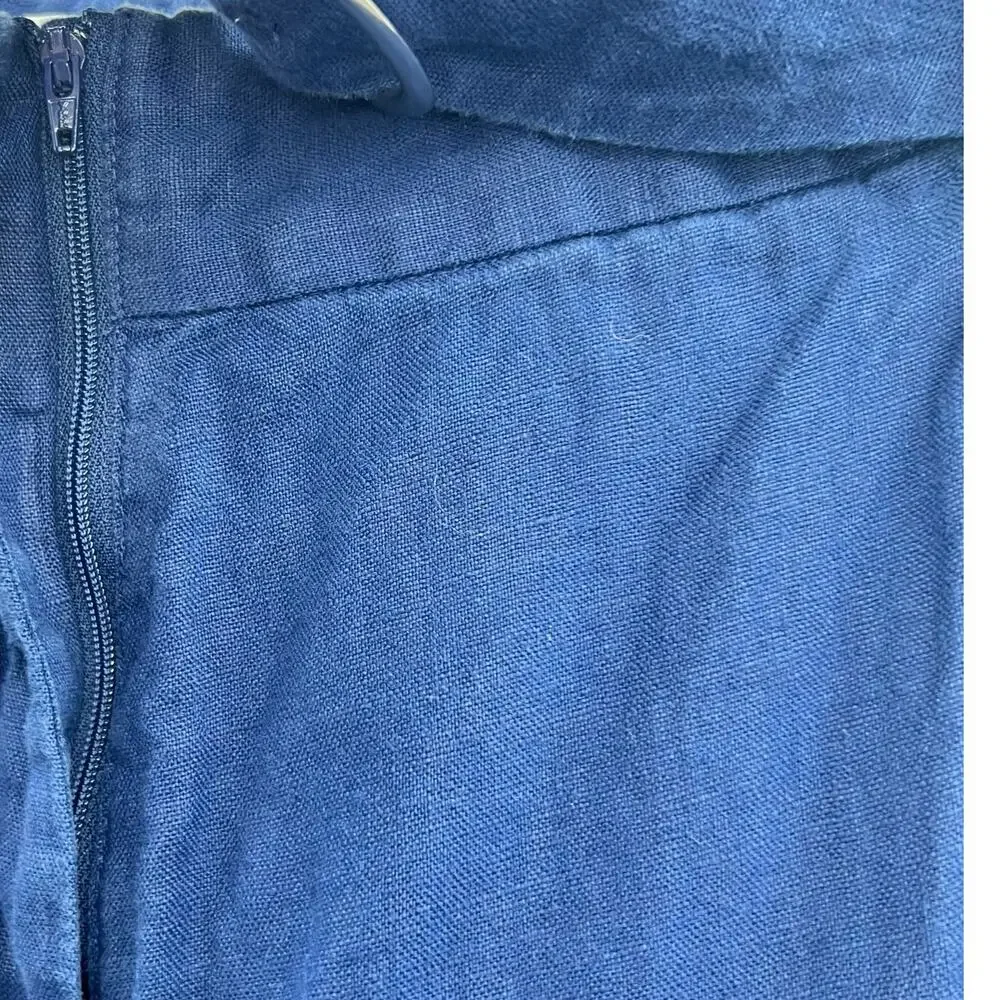 Reformation Ace Linen Pant Wide Leg Trousers Belted Blue‎ Size 8